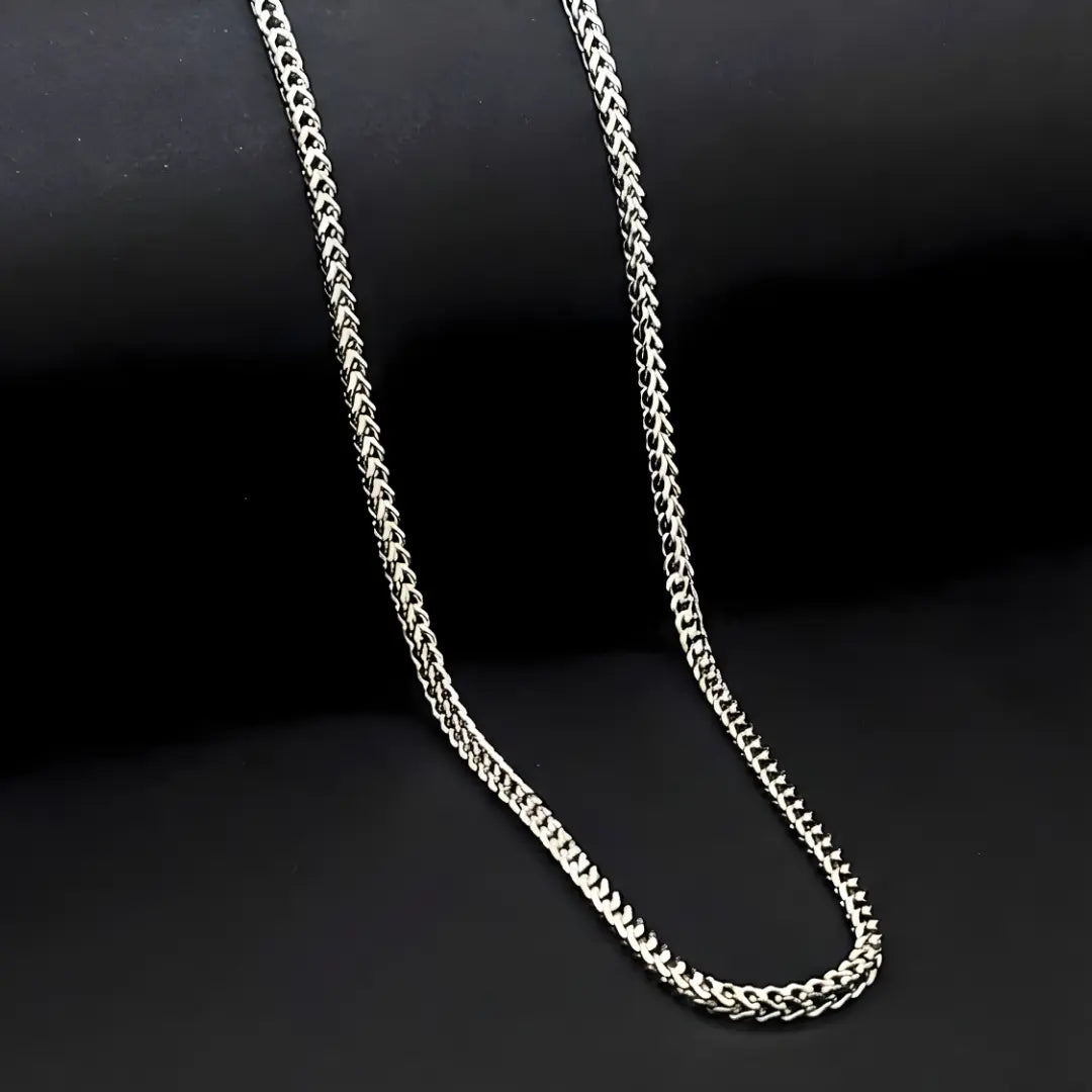 Stainless Steel Silver Franco Wheat Link Chain Necklace – Heavy Textured Silver Chain